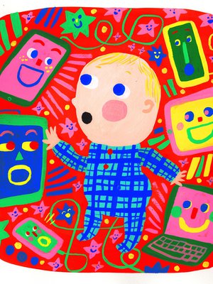 Välkkyvät ruudut ja oudot äänet saavat vauvan valpastumaan. Kuvitus: Matti Pikkujämsä