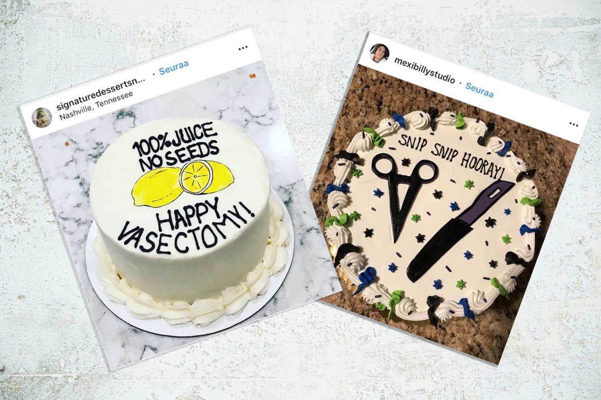Vasektomiakakun voi koristella lakusta taitelluilla saksilla. Kuva: Instagram, Anna Huovinen