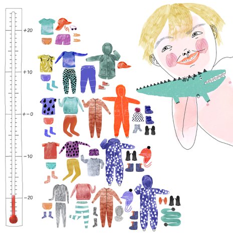 Julisteessa on asukokonaisuus -20 asteesta + 20 asteeseen. Koko juliste aukeaa alla olevasta pdf-linkistä. Kuvitus: Satu Kettunen