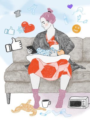 Äitiyden haasteet voi joskus olla helpompaa tunnustaa somessa kuin kasvokkain. Kuvitus: Jenni Väre