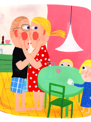 Lapsiperheen vanhemmista tuntuu usein siltä, että silmä- ja korvapareja on kotona liikaa. Kuvitus: Matti Pikkujämsä