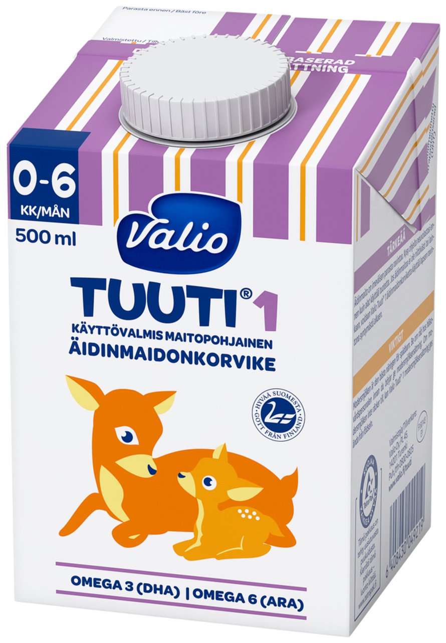 Valio Tuuti® äidinmaidonkorvike päiväyksellä 14.6.2018 on takaisinvedetty, eikä sitä pidä juottaa vauvalle. Kuva: <span class="photographer">Valio</span>